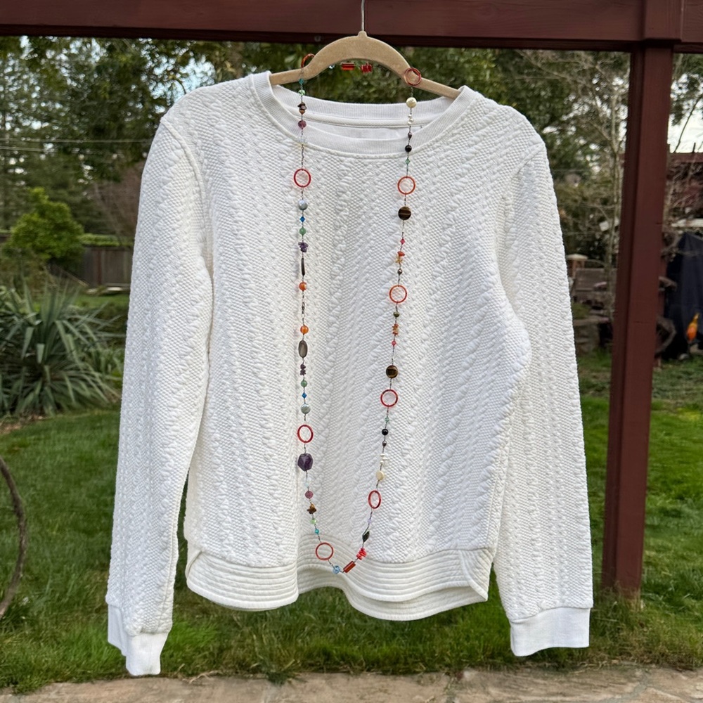 🩷 ORVIS; Beautiful White Cable-Style L/S Sweater/Pullover w/Round Neck. Sz M!